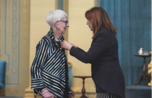 My mum, Valerie Hall, receiving the Order of Australia medal from the Governor of Victoria, Margaret Gardner, at Government House in Melbourne on the 4th of September, 2024.